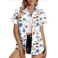 thumbnail image 3 of JTZGDY Women Hawaiian Shirt Soft Cool Summer Hawaii Shirts Floral Tropic Print V Neck Collared Beach Vacation T-Shirt Short Sleeve Button Up Lightweight Cardigan Tops Light Blue#01 XXXXL, 3 of 7