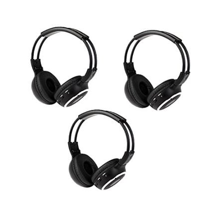 Source Infrared Headphone Transmitter (Wireless IR DVD Player Head Phones 3 Pack of Two Channel Folding Infrared Headphones for in Car Video Audio Listening Headsets Universal Rear Entertainment System Infrared Good TV Headphones)