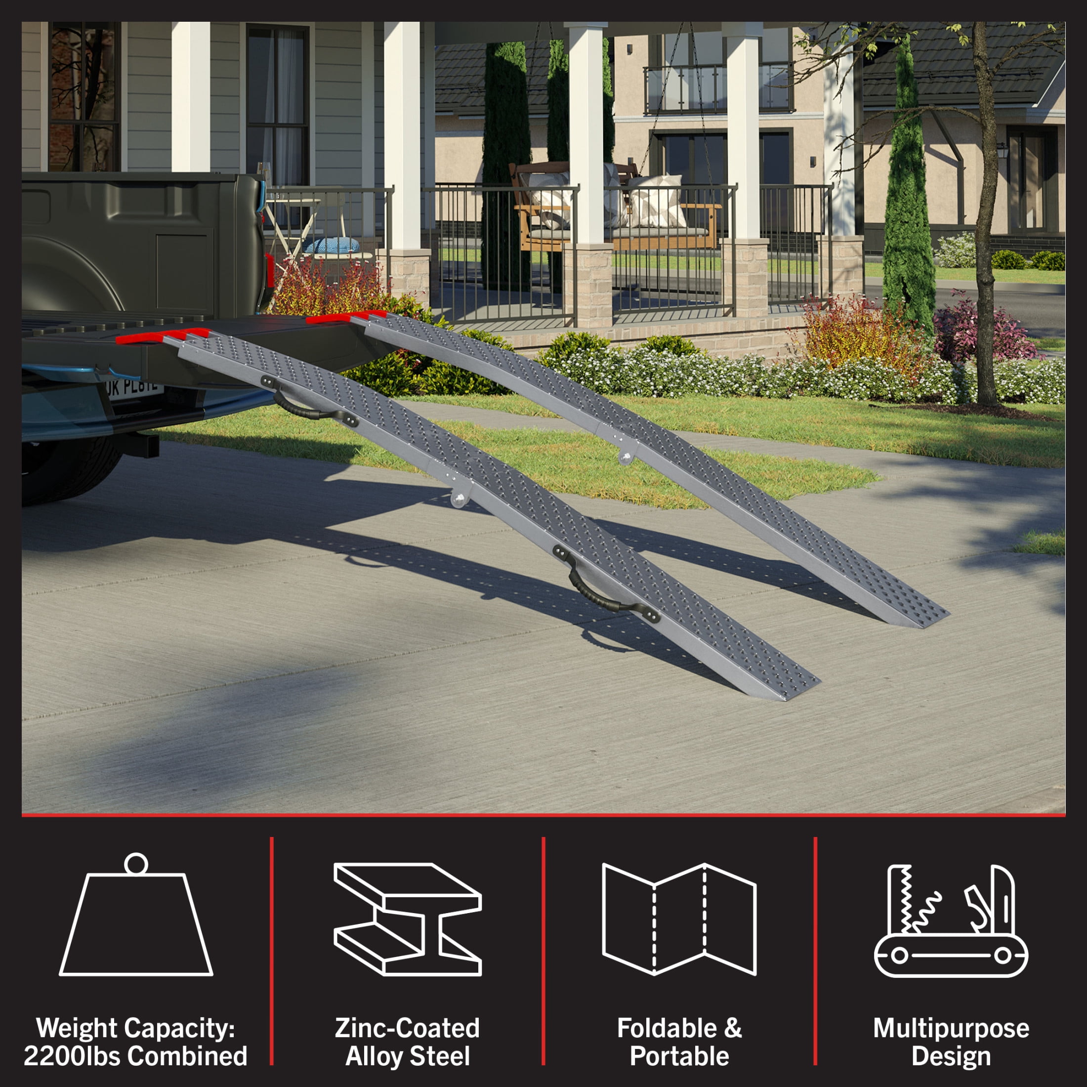 Stalwart Set of Two 69-Inch Foldable Loading Ramps with 2200lb Capacity