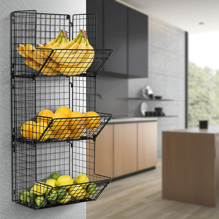 FUNKOL 5-Tier Black Metal Kitchen Shelf Foldable Storage Rack with