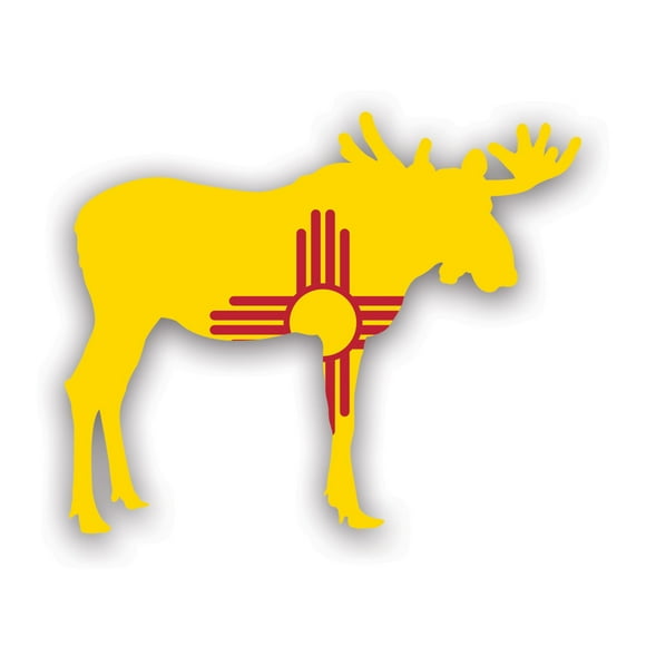New Mexico Moose Shaped Flag Sticker Decal - Self Adhesive Vinyl - Weatherproof - Made in USA - nm elk deer antlers archery hunter hunting outdoors explore