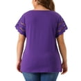 thumbnail image 4 of DARING DIVA Women's Plus Lace Panel Elegant Short Sleeve Top 1X Purple, 4 of 6