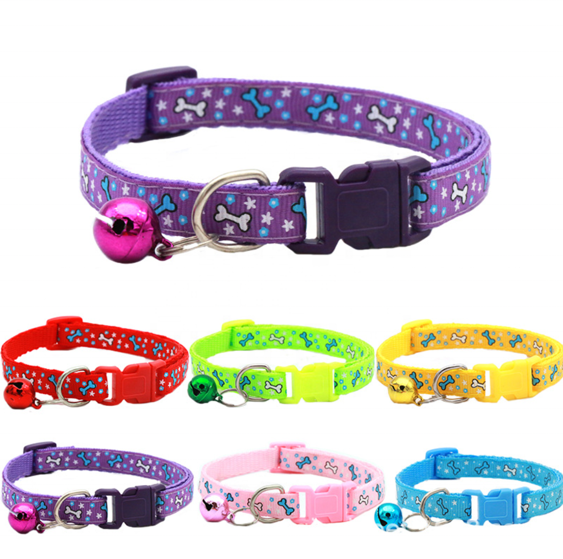 6 Pieces Skull Cat Collar Breakaway Kitten Collars with Bell Ribbon