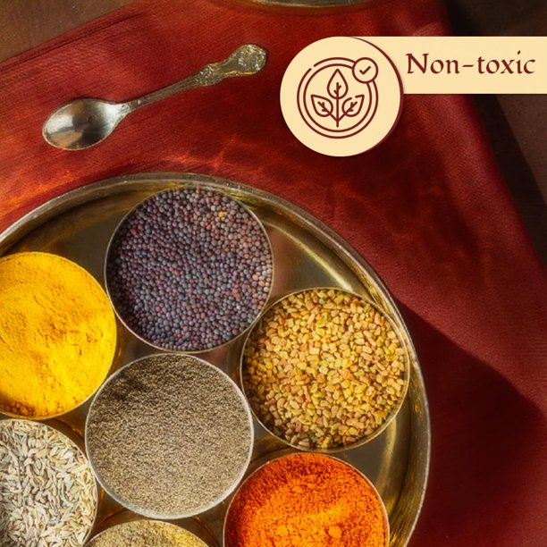 Masala Dabba In Ottone Puro - Set Porta Spezie Indiano Da 100 Ml Con 7 Scomparti E Cucchiaio - Contenitore Rotondo Per Cucina - Regalo Per Anniversario, Diwali, Matrimonio