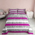 thumbnail image 2 of Homewish Purple Gray Stripe Queen Comforter Set, Silver Glitter Sequin Print Comforter Sets Queen, Gray Reversible, 3-Piece 1 Comforter and 2 Pillowcases, 2 of 6