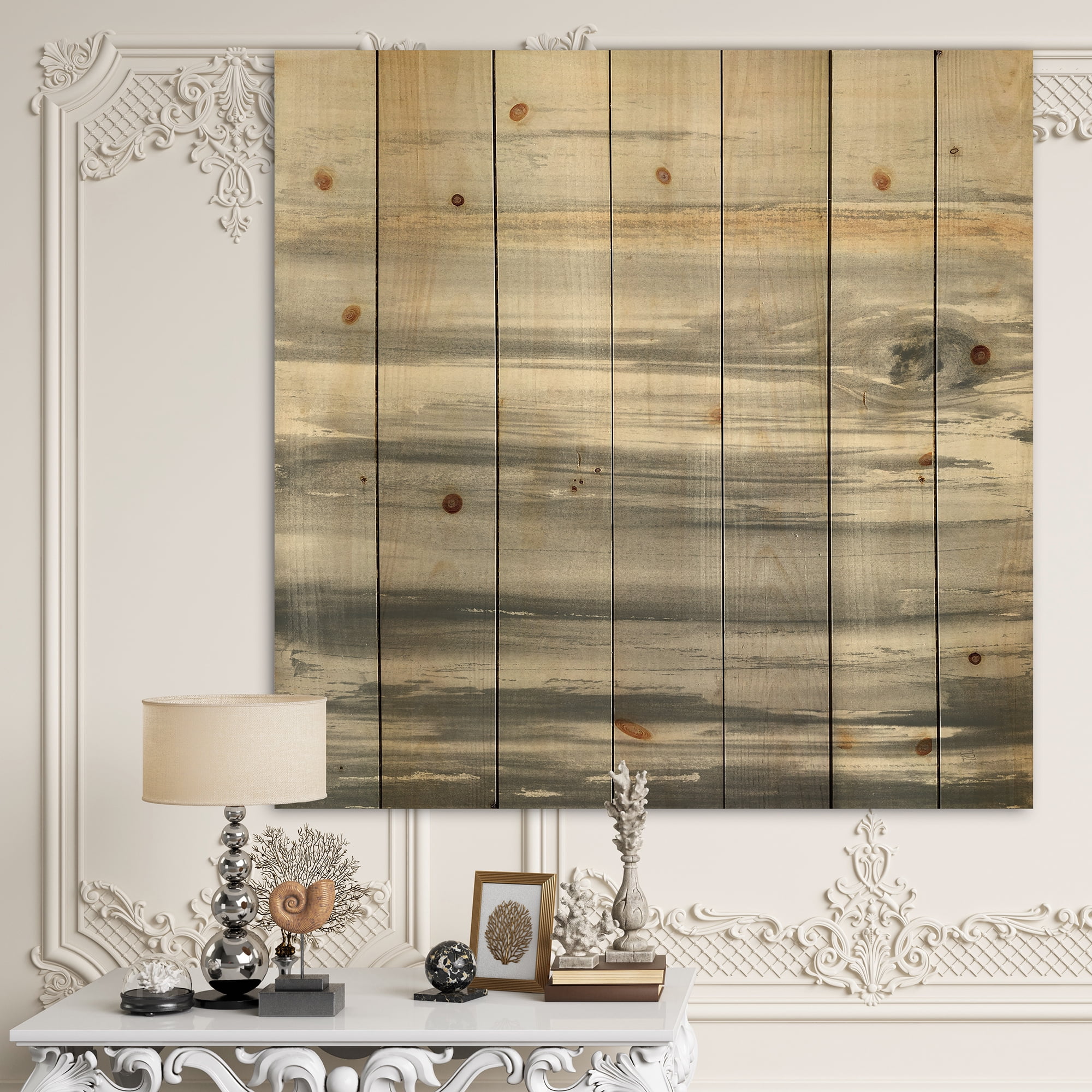 Designart 'Colorfields in Watercolor II' Glam Print on Natural Pine Wood