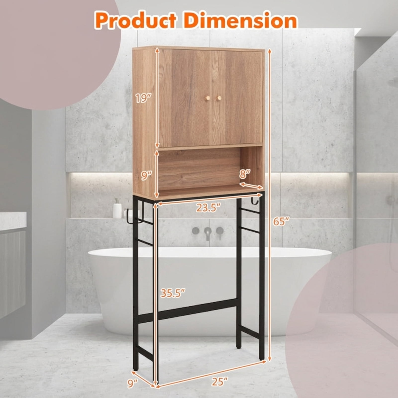 Vebreda Over the Toilet Storage Cabinet with 2 Doors and Adjustable Shelf for Bathroom Space Saving Organization, Natural