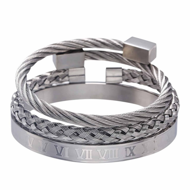 Titanium & Stainless Steel Silver Roman Numeral Bracelet - 2 Colors