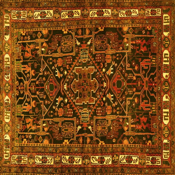 Ahgly Company Machine Washable Indoor Square Animal Yellow Traditional Area Rugs, 8' Square