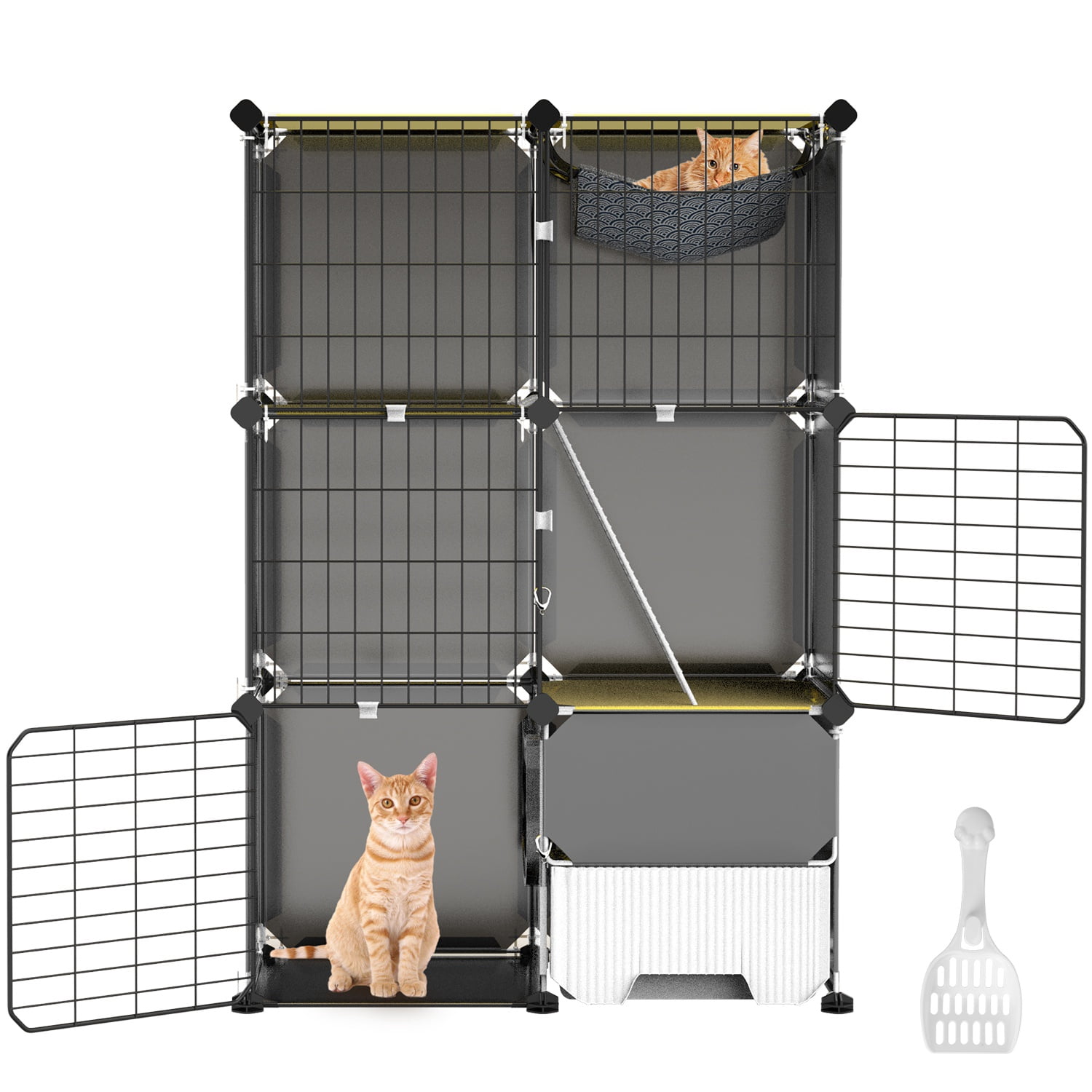Imountek Detachable Metal Wire Cat Enclosure, 3-Tier Indoor Cat Playpen Cage with Pull-out Litter Box, Hammock, Ladder for 1-2 Kittens, Small Pets