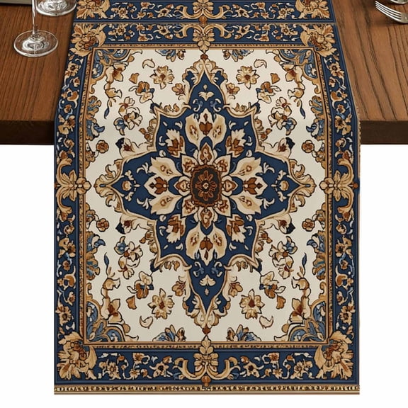 Boho Ethnic Short Table Runner 36 Inches Long,Vintage Bohemian Traditional Floral Classic Cotton Linen Table Runners Dresser Scarves,Tabletop Scarf Furniture Cover for Home Dinner Party Decor 13"x36"