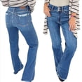 thumbnail image 3 of Pantalones Vaqueros Rectos para Mujer, Cintura Alta, Elásticos, Deshilachados, con Dobladillo Sin Rematar, Holgados, Informales. Azul Medio S, 3 of 7