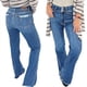 thumbnail image 3 of Pantalones Vaqueros Rectos para Mujer, Cintura Alta, Elásticos, Deshilachados, con Dobladillo Sin Rematar, Holgados, Informales. Azul Medio S, 3 of 7