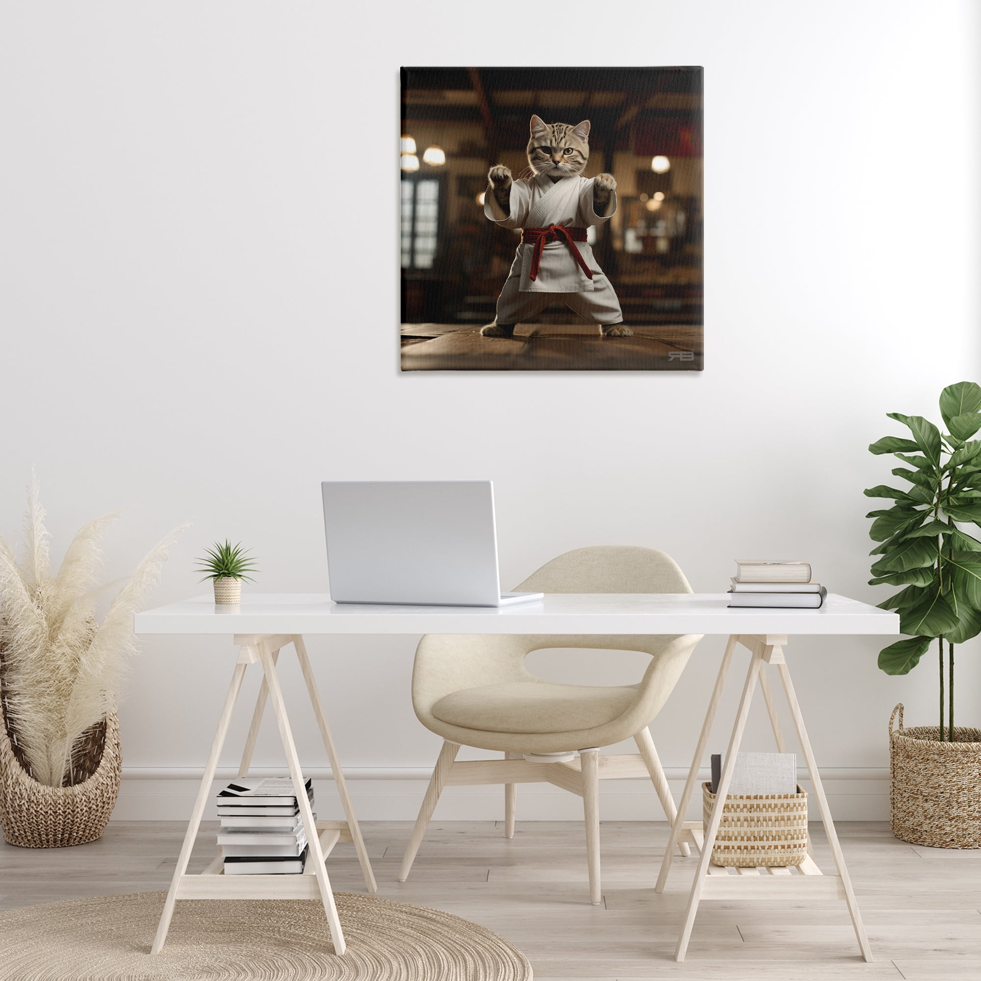 Stupell Industries Martial Arts Cat Novelty Painting Gallery Wrapped Canvas Art Print Wall Art, 30 x 30