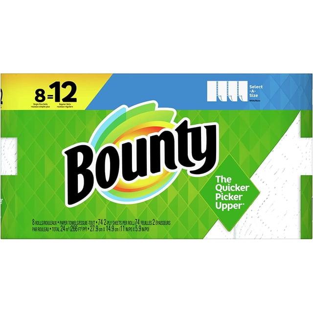 Toallas de Papel select-a-size Bounty 2 Capas 5.9 x 11 83 Hojas/Rollo 8 Rollos/CT