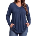 thumbnail image 2 of WellSize Womens Plus Size Tops Casual Pleated V Neck Fall Blouse Tunic Long Sleeve Shirts, 2 of 7