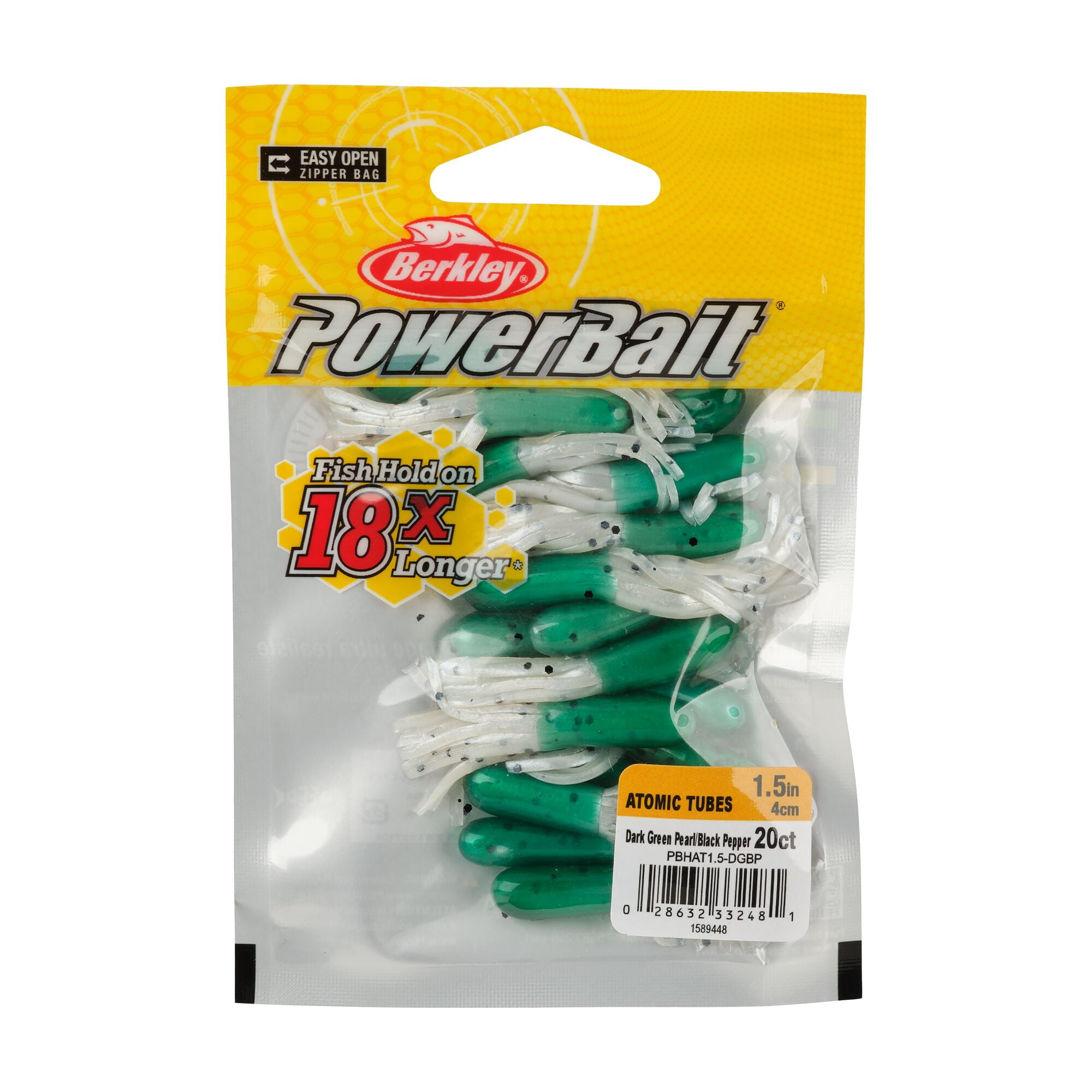 Berkley PowerBait® Atomic Tubes, 1.5 in, Tubes, Dark Green Pearl/Black Pepper (20 Count)