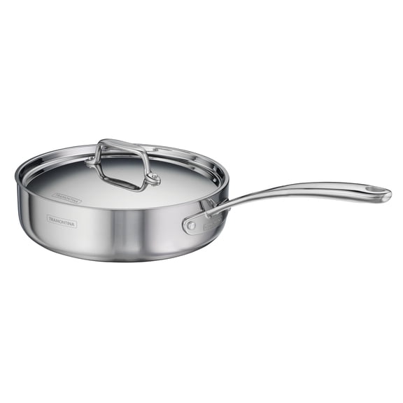 Tramontina Utsava Tri-Ply Clad 2.9 Qt Covered Deep Sauté Pan with Ceramic Interior – Induction-Ready