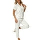 thumbnail image 4 of Conjunto de pijama de 2 piezas para mujer INSPIRE CHIC, camisa de satén de botones cortos con pantalones largos, S, blanco, 4 of 6