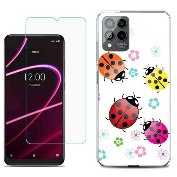 Slim-Fit Gel TPU Phone Case for T-Mobile Revvl 6 Pro 5G, with Tempered Glass Screen Protector, by OneToughShield ® - Ladybug