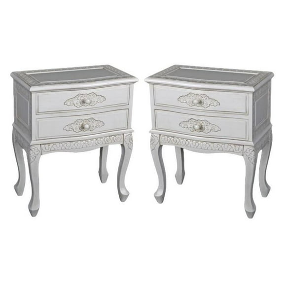 Home Square 2 Drawer End Table in Antique White Finish - Set of 2