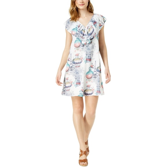 Maison Jules Womens French Balloon Print Flounce Dress