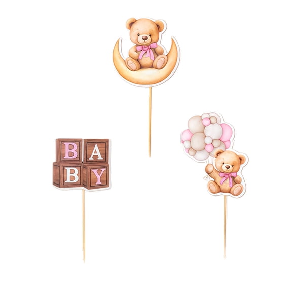 12Pcs Cartoon Bear Paper Cupcake Top Ornament Cake Picks Decoration for Birthday Baby Showers Wedding Anniversary Party