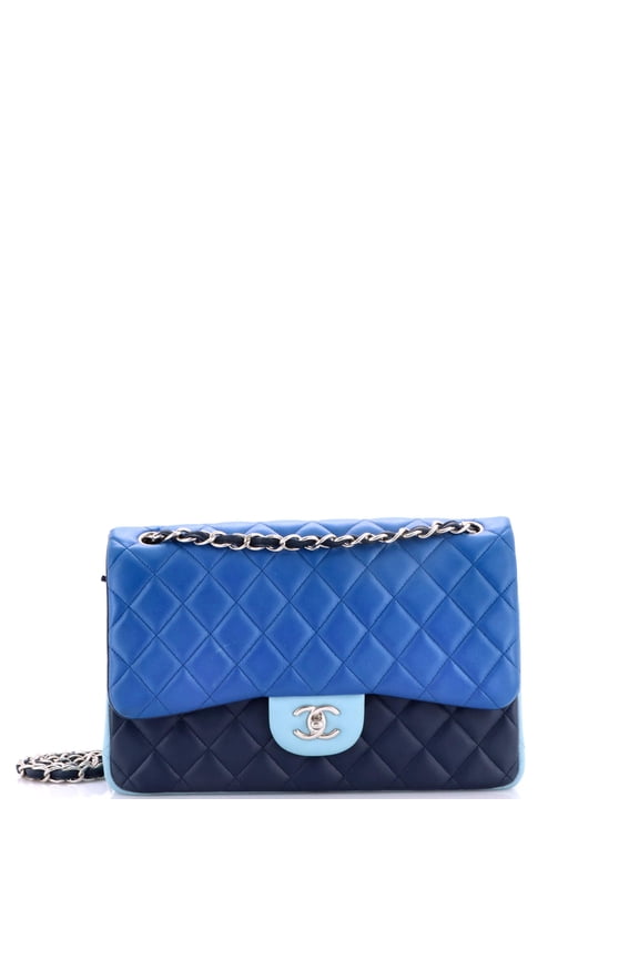 Pre-Owned Tricolor Classic Double Flap Bag Quilted Lambskin Jumbo By Rebag