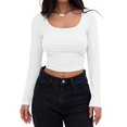 thumbnail image 2 of Baberdicy Women's T-Shirts Women's Long Sleeve Crop Top Ribbed Slim Fitted Casual Tight Fitting T Shirt Tops Womens Tops White, 2 of 6