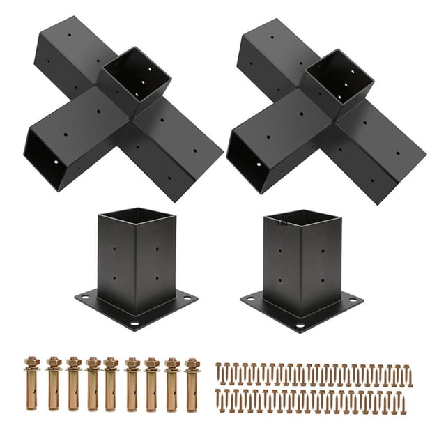 Soportes para pérgola,Kit de pérgola con soportes de esquina en ángulo recto de cuatro posiciones,Kit de bases de metal resistentes para pérgolas,Soporte de madera para