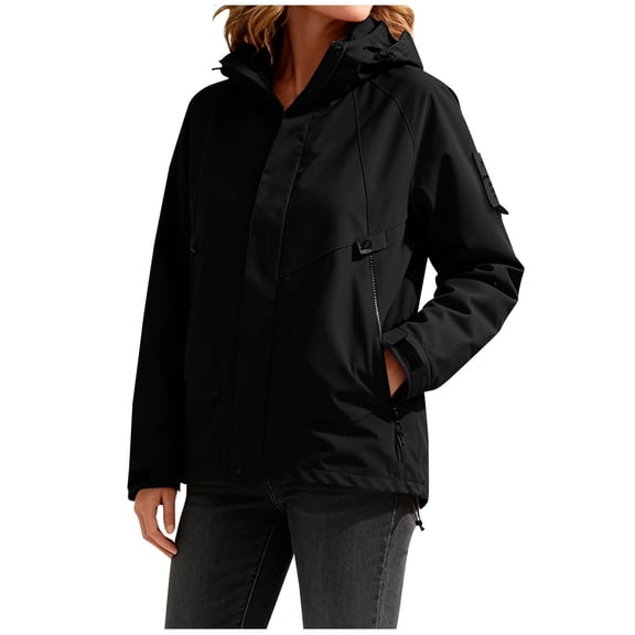 Admvng Women's Rain Jacket Waterproof Hooded Adjustable Cuff Zipper Pocket Outdoor Windproof Short Hiking Coat