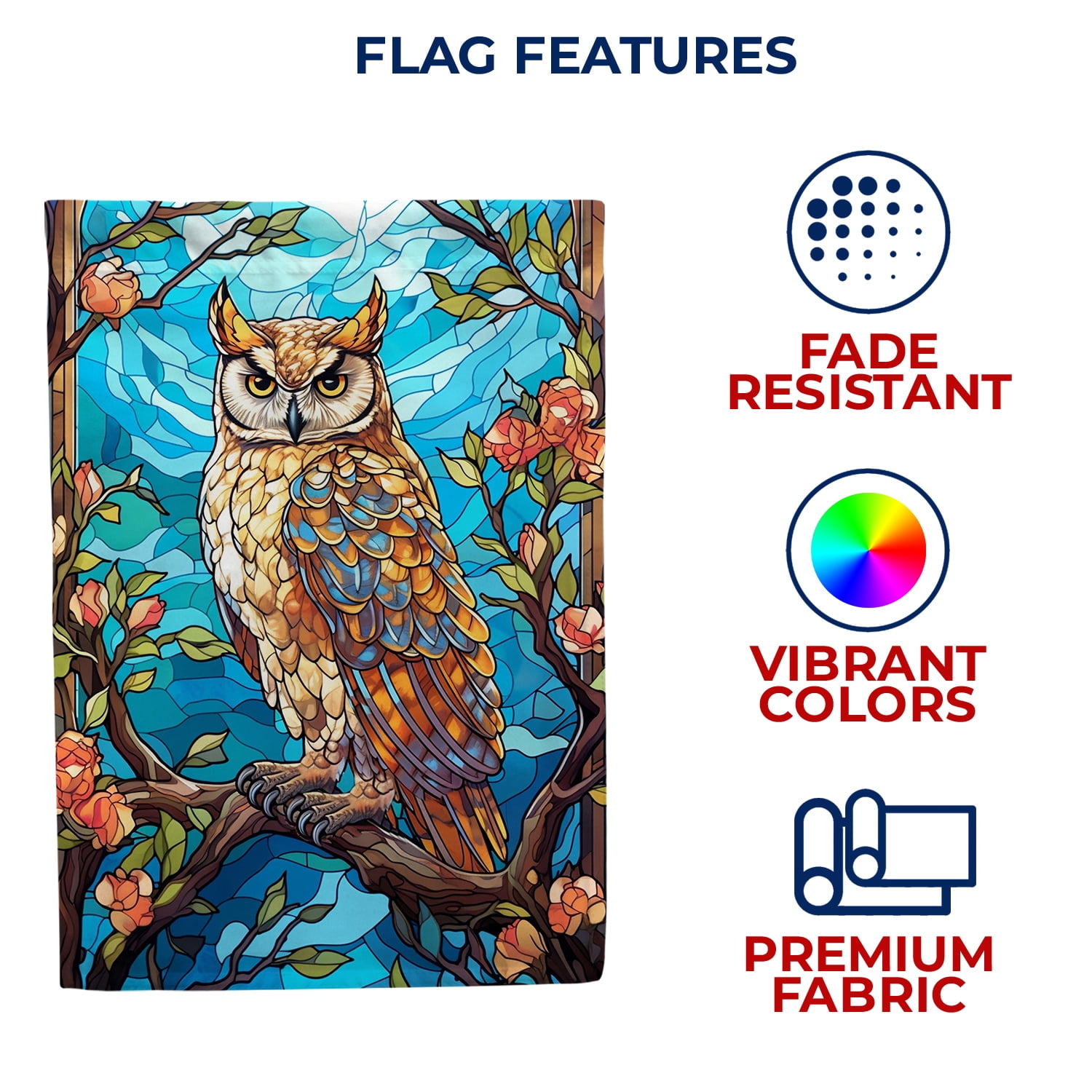 America Forever Impressive Owl House Flag, 28 x 40 inch Double Sided, Stained Glass Owl Rose, Majestic Bird Wildlife Outdoor Decorative Flag
