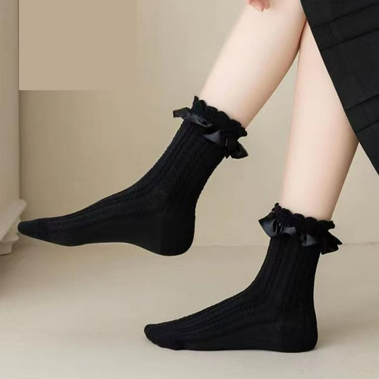 CHUNTIAN Sox Womens Ruffle Socks Cute Fancy Crew Socks Frilly Dress Socks  Girls Lettuce Trim Turn-Cuff High Ankle Socks - Walmart.com