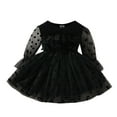 thumbnail image 2 of CHUOU Children Kids Toddler Baby Girls Long Sleeve Solid Polka Dot Tulle Dress Princess Dress Outfits Clothes, 2 of 5