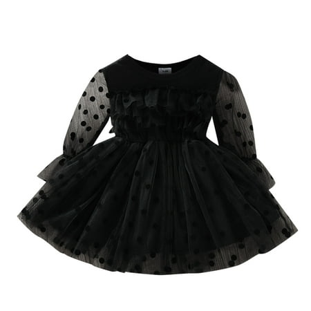 

Tulle Gown Pocket Swing Dress Children Kids Toddler Baby Girls Long Sleeve Solid Polka Dot Tulle Dress Princess Dress Outfits Clothes Dress Easter