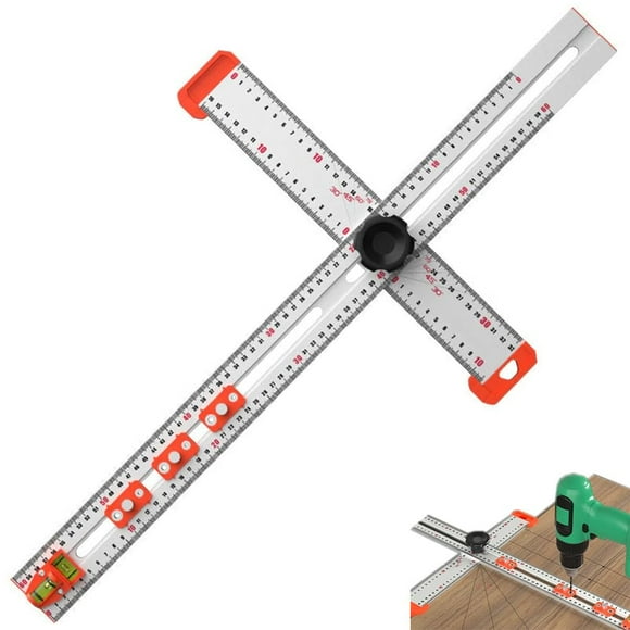 Wekity 2-in-1 Drilling Positioning Ruler, T Square Ruler Woodworking Ruler, Precise Drilling Tool for Carpentry, Cabinet Hole Drilling Template, Cabinet Hardware Jig, Shelf Pin Drilling Jig 25in-0621