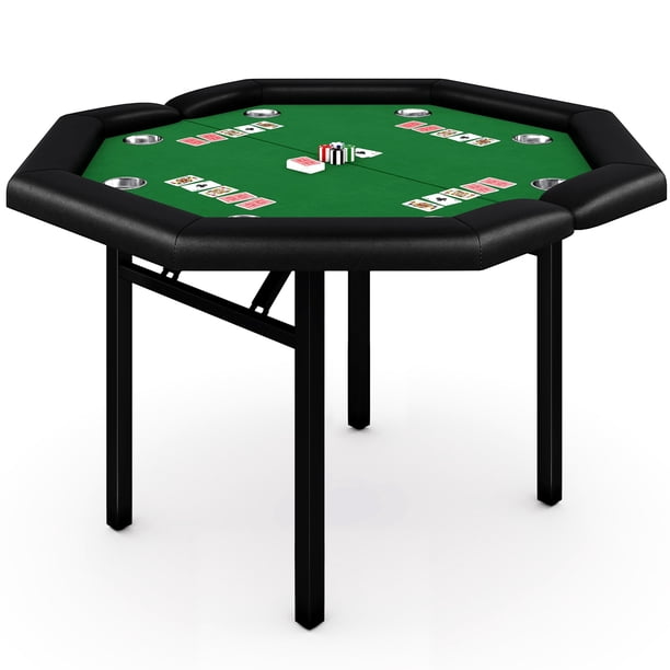 Yeshouse mesa de póker plegable para 8 jugadores, portátil y octogonal, con rieles acolchados y portavasos de acero inoxidable, ideal para blackjack, Texas Hold'em, juegos familiares y clubes
