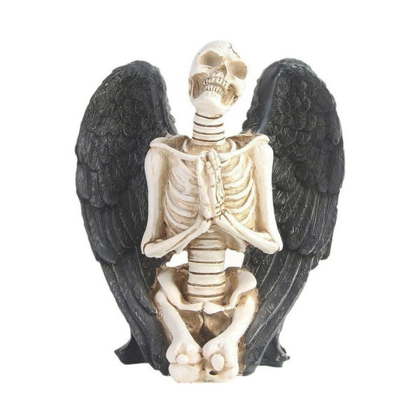 Halloween Decorations Human Kneeling Skull Skeletons Statue Figurines, Black Angel Wing Pray Skull Skeleton Statues Collectible Figurines, Shelf Sitters for Haunted House Home Party