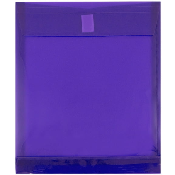 JAM Paper Plastic Hook & Loop Envelopes, 9.8x11.8x1, 12/Pack, Purple, 1 Inch Expansion