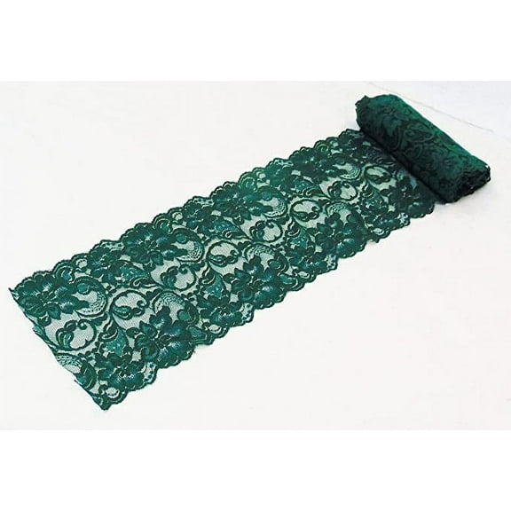 Jutemill Brand - Dark Green 6 inch X 15 feet Floral lace Ribbon for Dress Making DIY Project Stretchy Smooth Soft and Great for Fashion (6" X 5 Yards Stretch-Green)