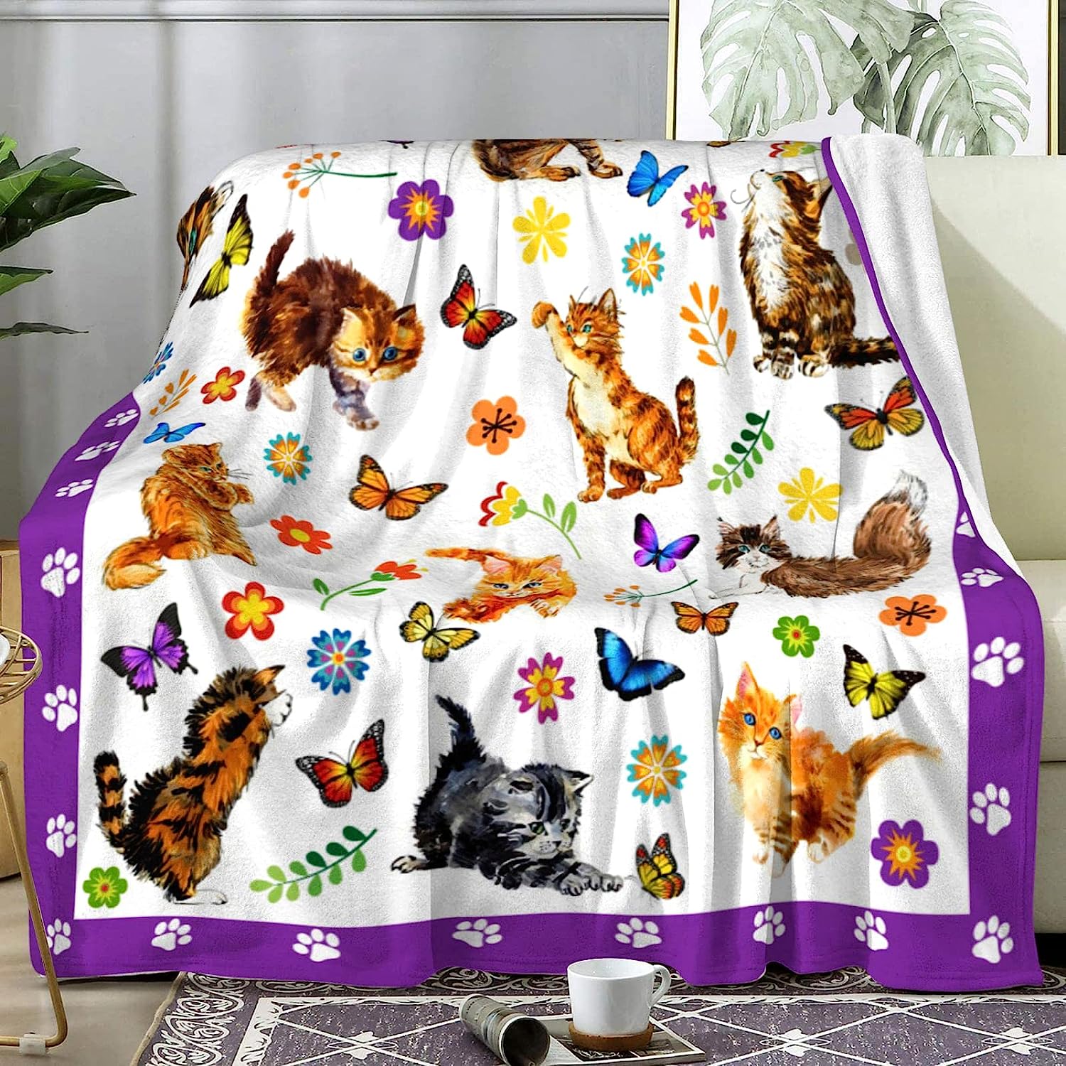Cute Cat Blanket Kawaii Super Soft Flannel Throw Blanket Bedding Cat Gifts for Cat Lover Woman
