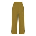 thumbnail image 6 of Women's Linen Cotton Blend Trousers with Elastic Waist and Side Slits Comfortable Straight Leg Casual Long Pants, 6 of 7