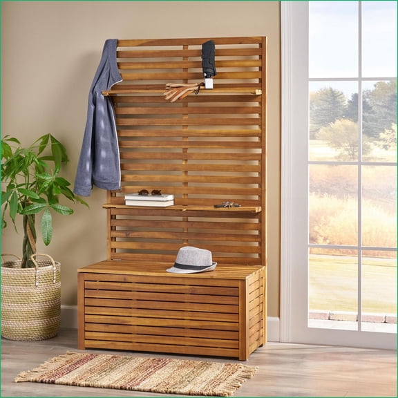 Storage Bench with Rack, Classic Style | Acacia Wood