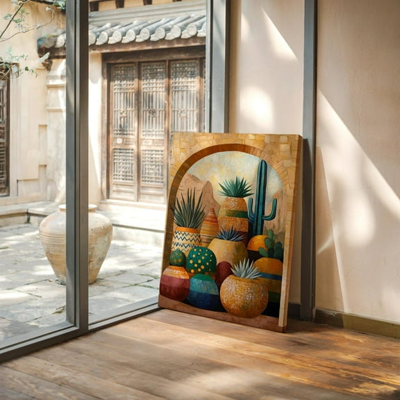 Boho Cacti And Pots Art, Desert Archway Scene, Colorful Southwest Decor, Rustic Botanical Wall Art Wall Art, Modern Wall Decor, 8x12 UNFRAMED