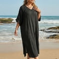 thumbnail image 4 of ZACPNCV Plus Size Women Sheer V Neck Loose Fit Dress Cover Up Lightweight Casual Beach Tunic Swimsuit Bikini Shawl Summer Outdoor, 4 of 7