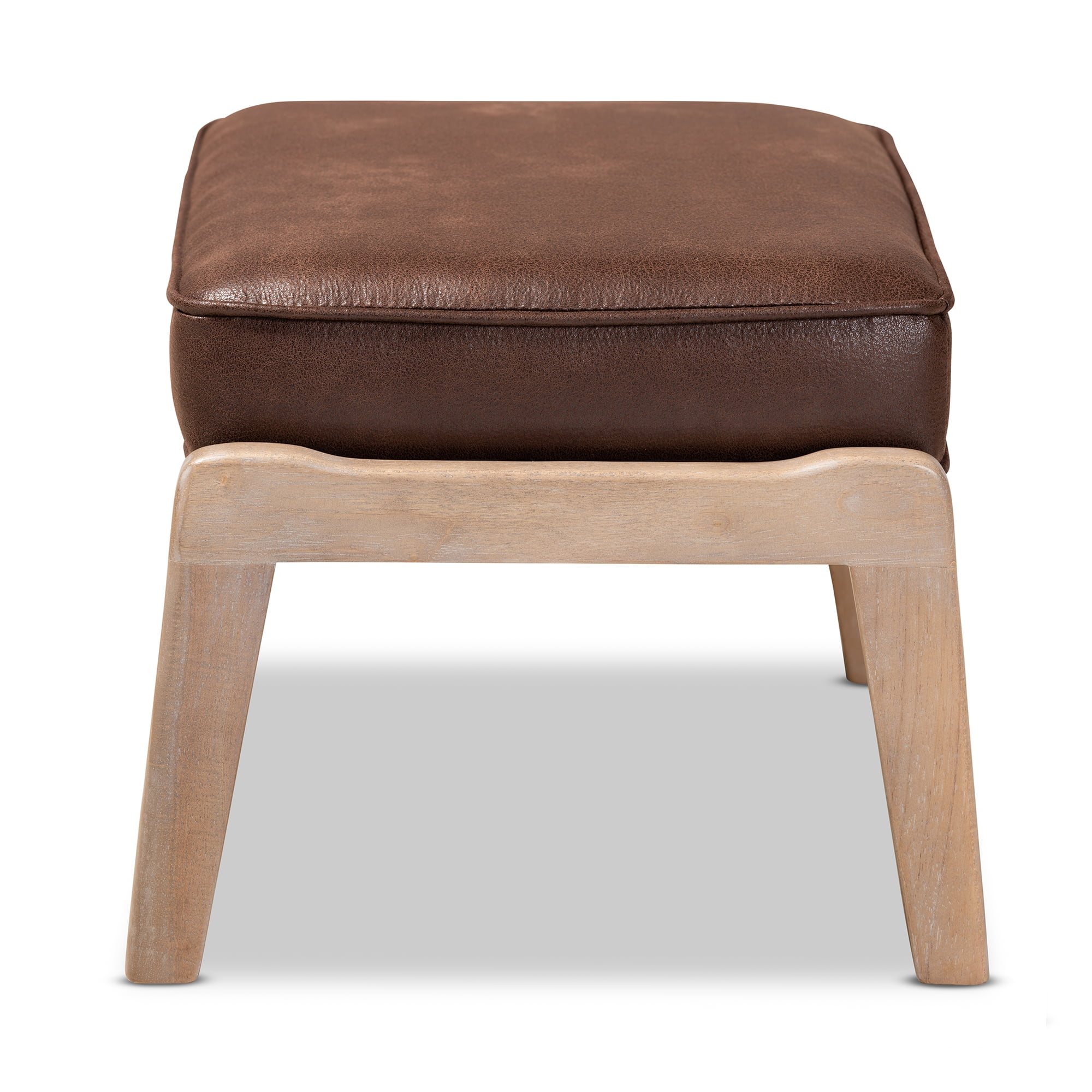 Baxton Studio Sigrid Mid-Century Modern Dark Brown Faux Leather Effect Fabric Upholstered Antique Oak Finished Wood Ottoman