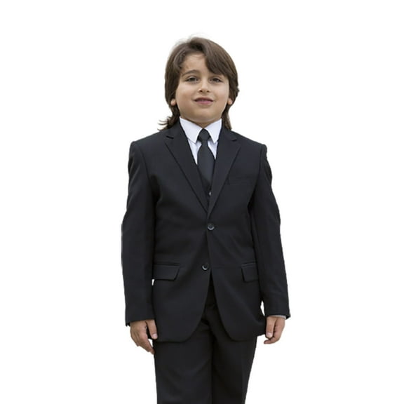 B-100 Black 5pc Suit Shirt, Bowtie & Vest For Kids By Alberto Nardoni Brand Designer