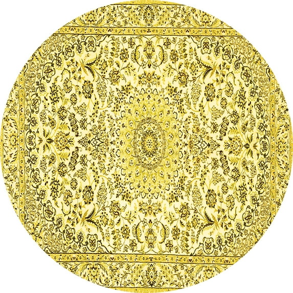 Ahgly Company Indoor Round Medallion Yellow Traditional Area Rugs, 7' Round