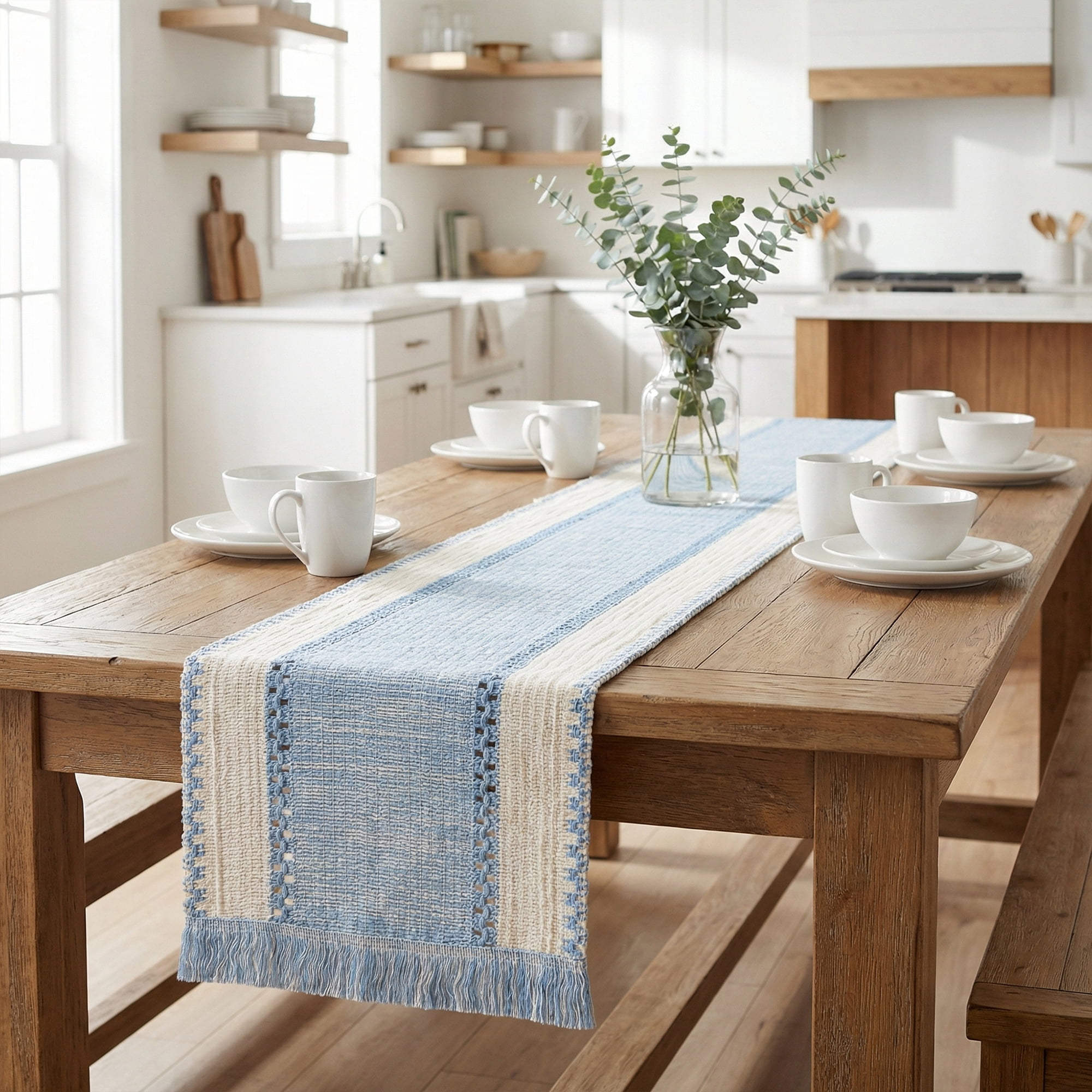 Unique Bargains Birthday Decorations Long Kitchen Runner with Tassel Light Blue 11.8x63in
