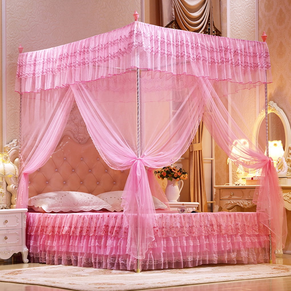 Details about   Mengersi 4 Corner Bed Canopy Curtain Net Bed Frame Draperies Bedroom Decoration 